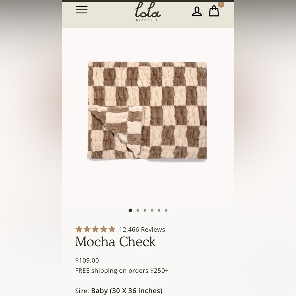 Lola Blankets Mocha Check Baby Blanket size 30x36